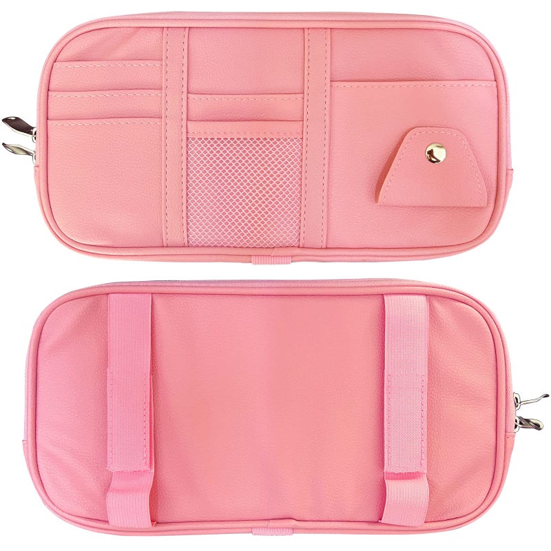 Da by Car Sun Visor Organizer Auto Interior Accessories Visor Pocket Organizer Car Truck Visor Storage Pouch Holder with Multi-Pocket Double Zippers New (Pink) - Image 5
